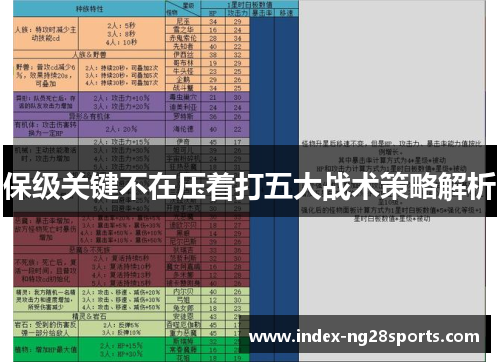 保级关键不在压着打五大战术策略解析