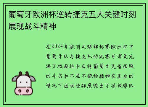 葡萄牙欧洲杯逆转捷克五大关键时刻展现战斗精神